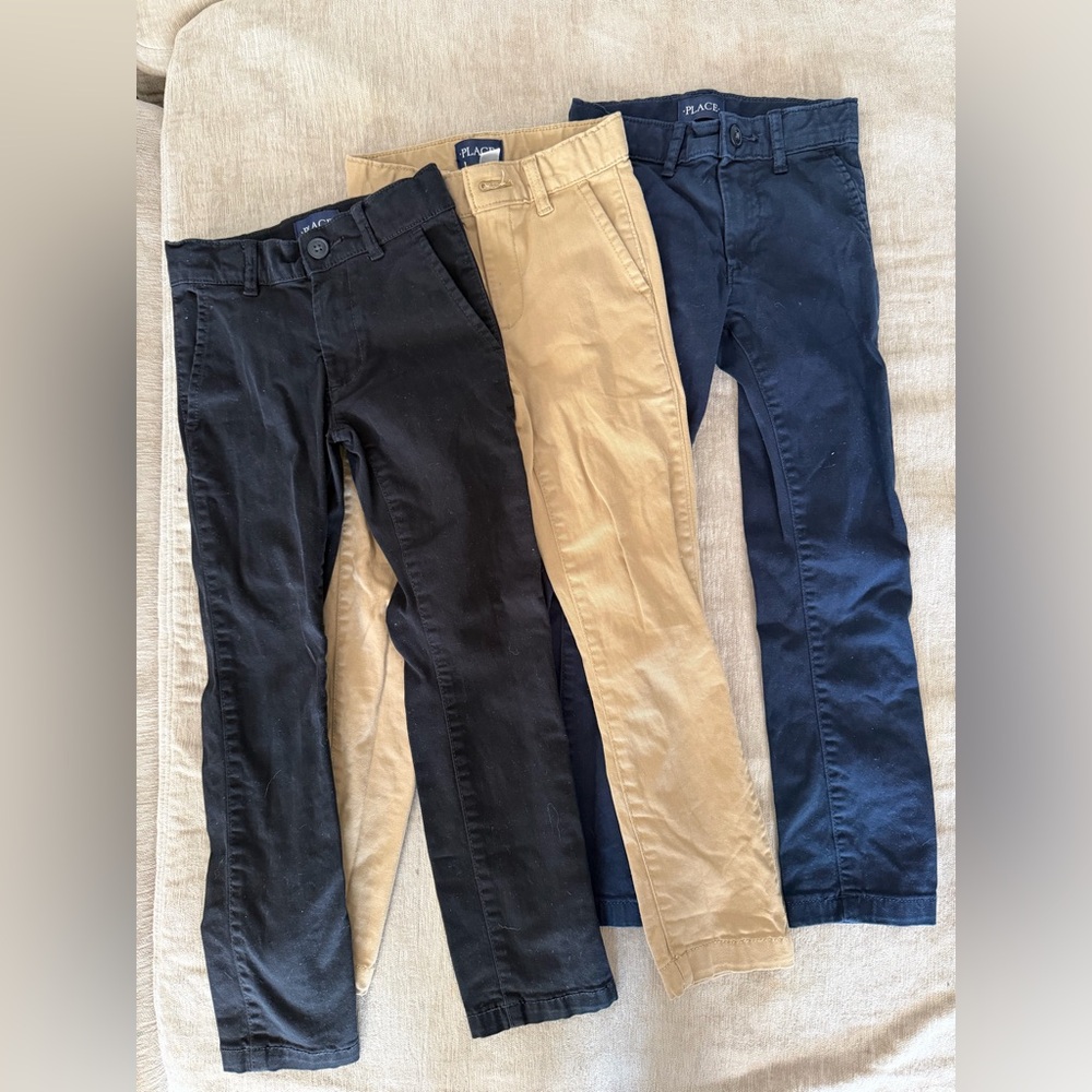 Children’s Place Boys Slim Uniform Chinos in Tan, Black, Navy